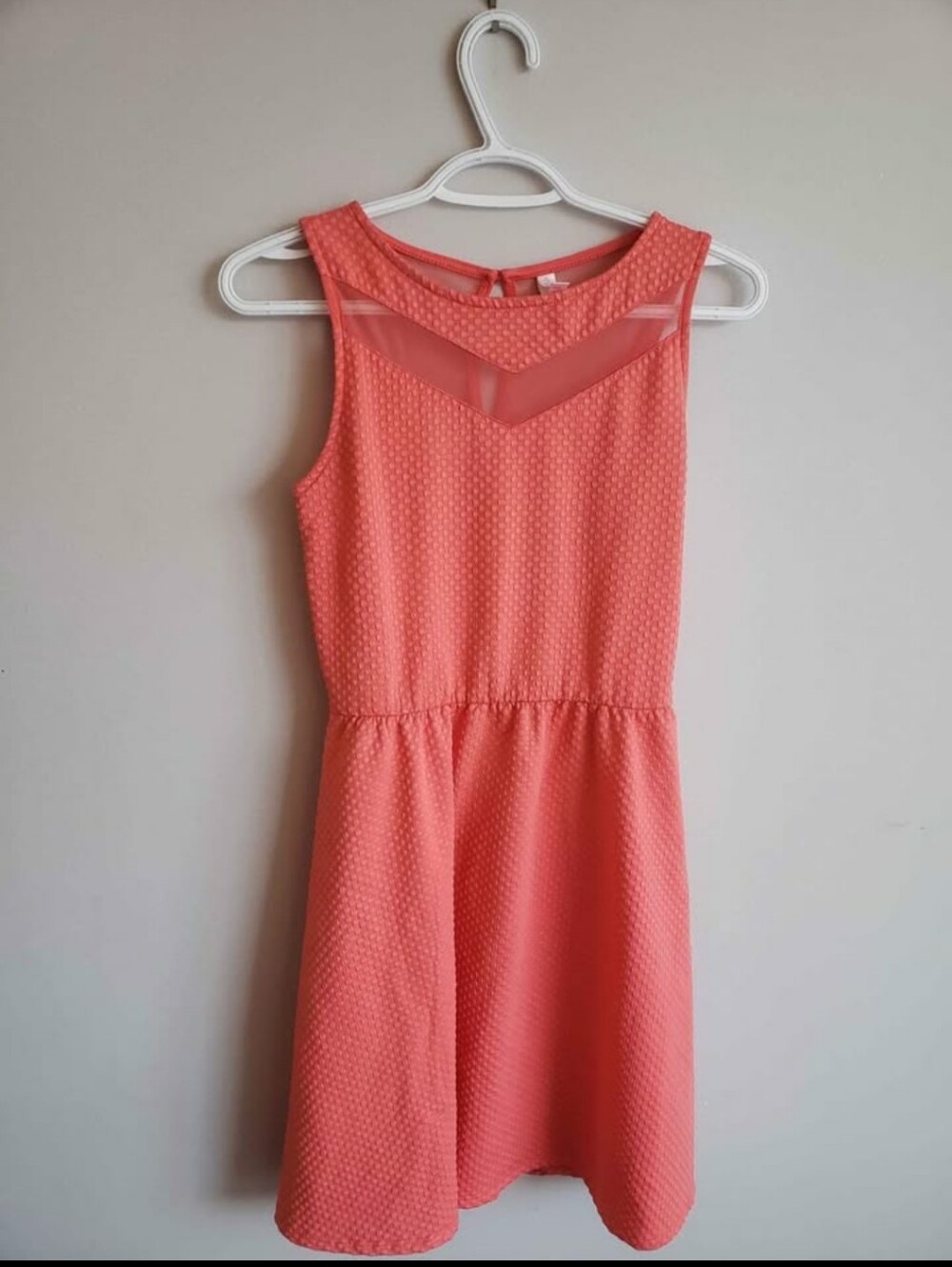 Xhilaration Coral Pink Sleeveless Mini Dress with Sheer V Yoke